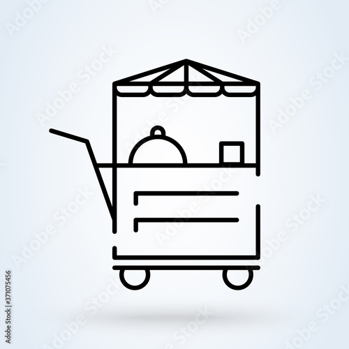 Food Trolley or food cart vector illustration. Street food concept, Linear style fast food trolley wheel sign icon on white background.