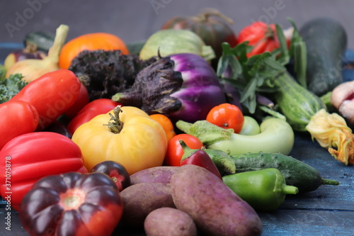 Multicolored vegetables close-up  harvest of vegetables.