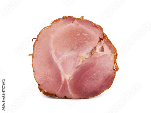 Rolled pork meat, dried and smoked, isolated on white