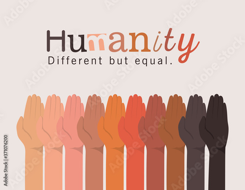 humanity different but equal and diversity open hands up design, people multiethnic race and community theme Vector illustration