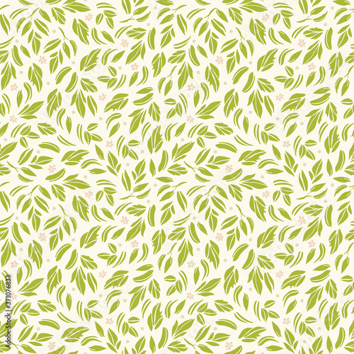 Vector romantic ditsy leaf floral seamless pattern with hand drawn historic florals on cream colored background. Nature background. Surface pattern design.