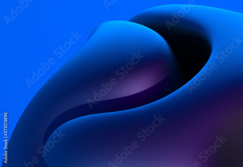Fototapeta Naklejka Na Ścianę i Meble -  3d render of abstract art 3d background with surreal hills dunes or mountains in spherical round curve forms with lines pattern on surface in blue purple and violet gradient color