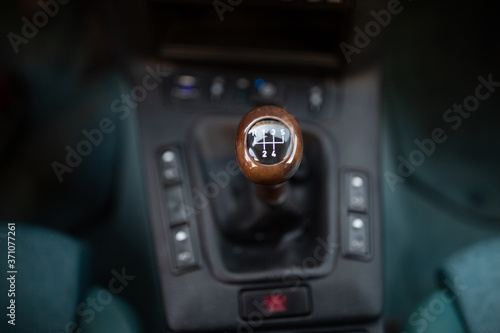 Manual gearbox handle. Car manual gear shifter