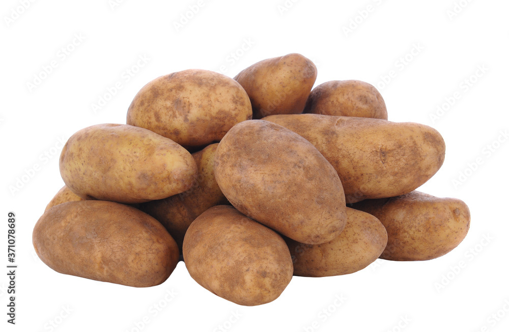 Closeup of a pile of russet potatoes isolated on white. Closeup of a pile of russet potatoes isolated on white.