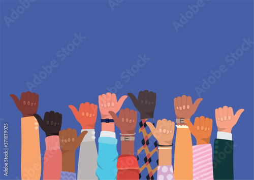 diversity of hands up with thumb up design, people multiethnic race and community theme Vector illustration photo