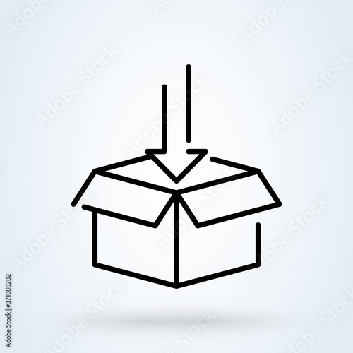 Unboxing, Boxing day illustration. Arrow Package icon. Online shopping line art style.