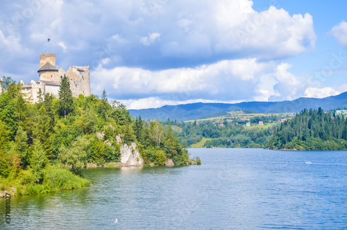 Landscape of the Niedzica Castle over the river, Poland