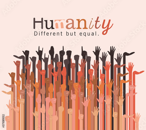 humanity different but equal and diversity group of hands design, people multiethnic race and community theme Vector illustration