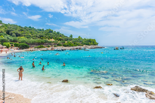 Fototapeta Naklejka Na Ścianę i Meble -  HVAR, CROATIA, AUGUST 8 2019: The beautiful Pokoniji Dol Beach in Hvar Island, Adriatic Sea