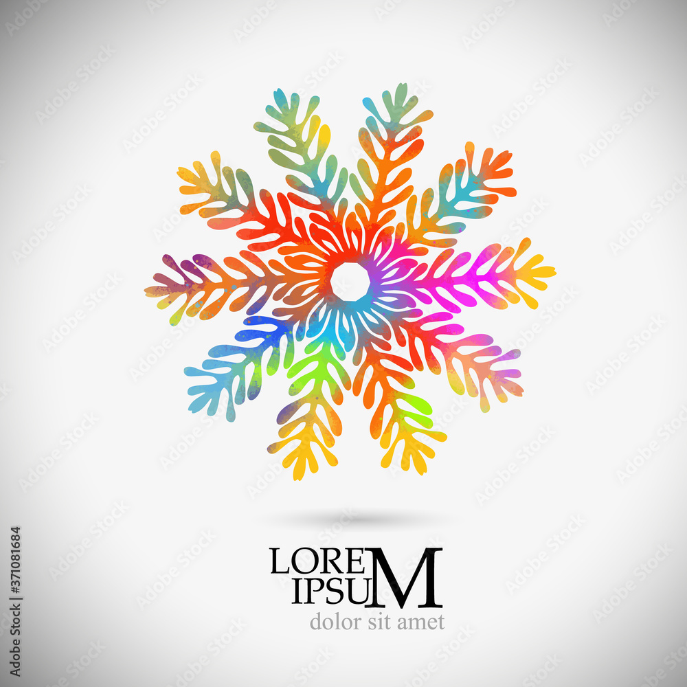 A multi-colored abstraction of a snowflake. Merry Christmas. Mixed media. Vector illustration