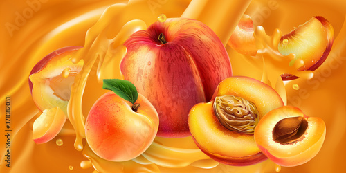 Whole and sliced peaches and apricots in fruit juice.