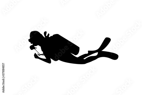 Scuba diving Underwater diving silhouette on white background design template