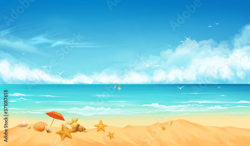 Seashells on the beach summer creative illustration