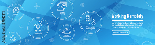 Remote work icon set with web header banner