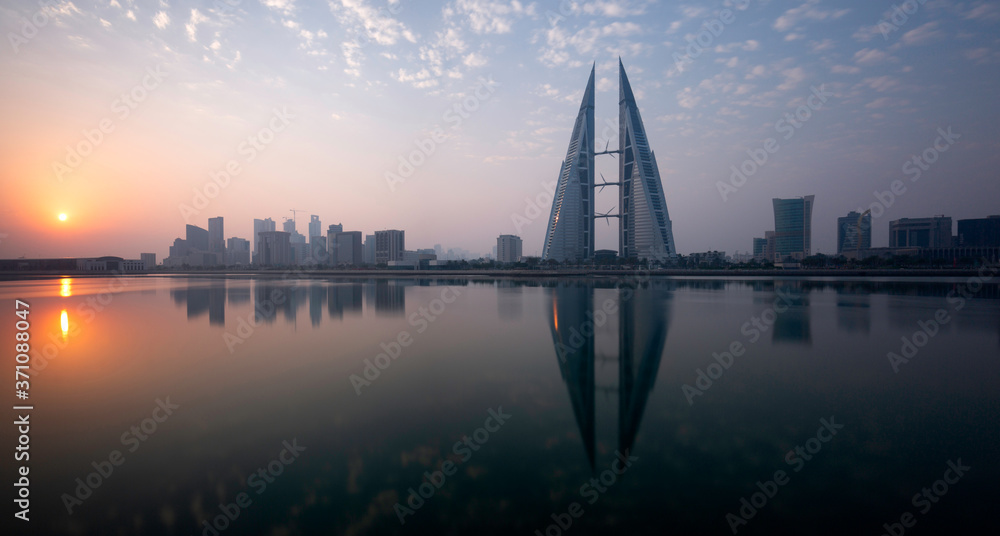 A beautiful view of Bahrain skyline during sunrise