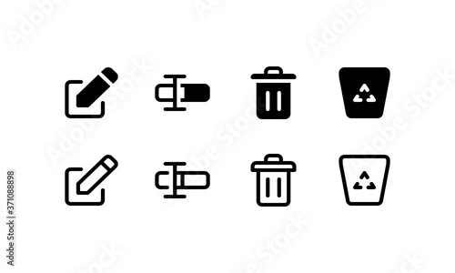Edit, rename and delete icons. Outline and glyph style photo