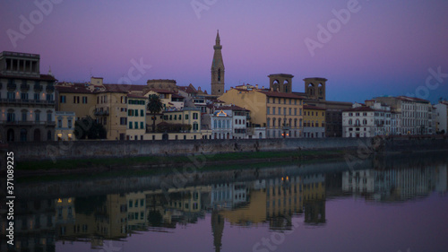 Florence in Twilight reflected in the Arno River