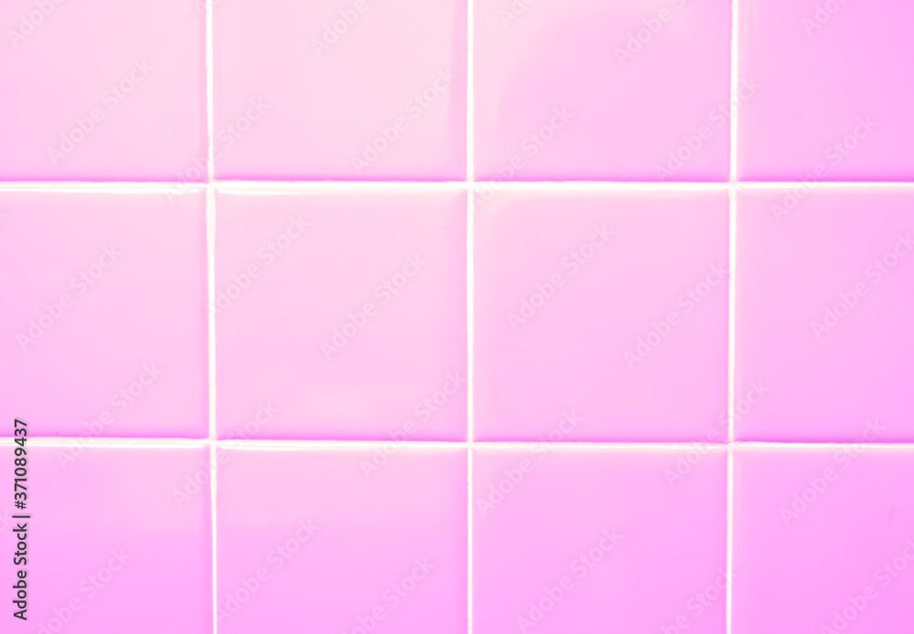 Bright pink tile background. Clean colorful tiled back splash for home decor and design. Shiny pink backdrop for holiday or special occasion.
