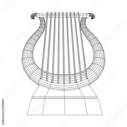 Ancient lyre or harp musical instrument. Music concept. Wireframe low poly mesh vector illustration.