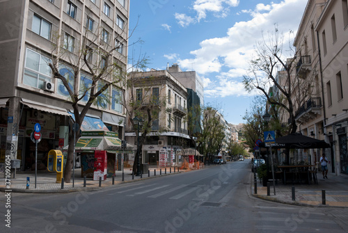 Ermou street, Athens, Greece, May 2020: The city of Athens deserted during the coronavirus quarantine 