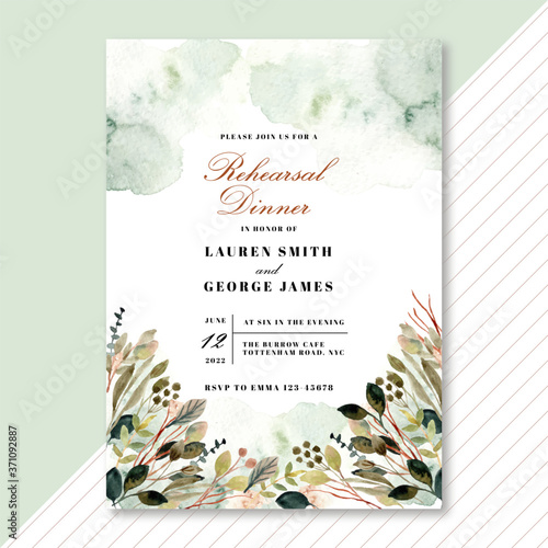 rehearsal dinner invitation with foliage watercolor frame