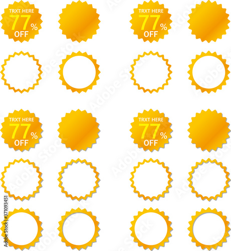 セールなどに用いるギザギザフレーム　オレンジ色グラデーションの見出し　影アリと影ナシのセット