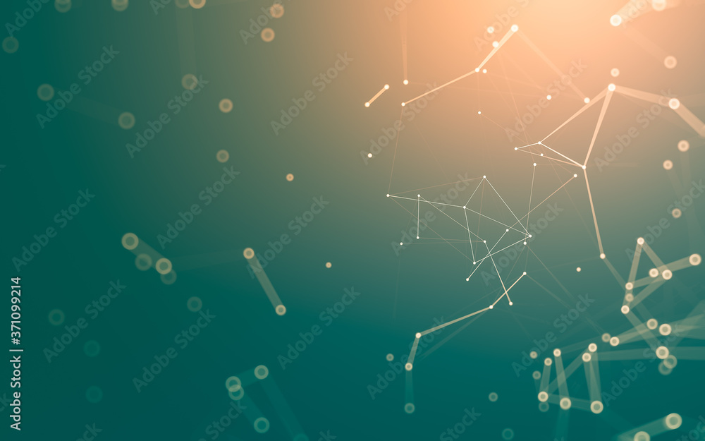Fototapeta premium Abstract background. Molecules technology with polygonal shapes, connecting dots and lines. Connection structure. Big data visualization.
