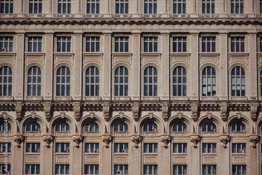 detail of windows on the facade of the Palace of Parliament