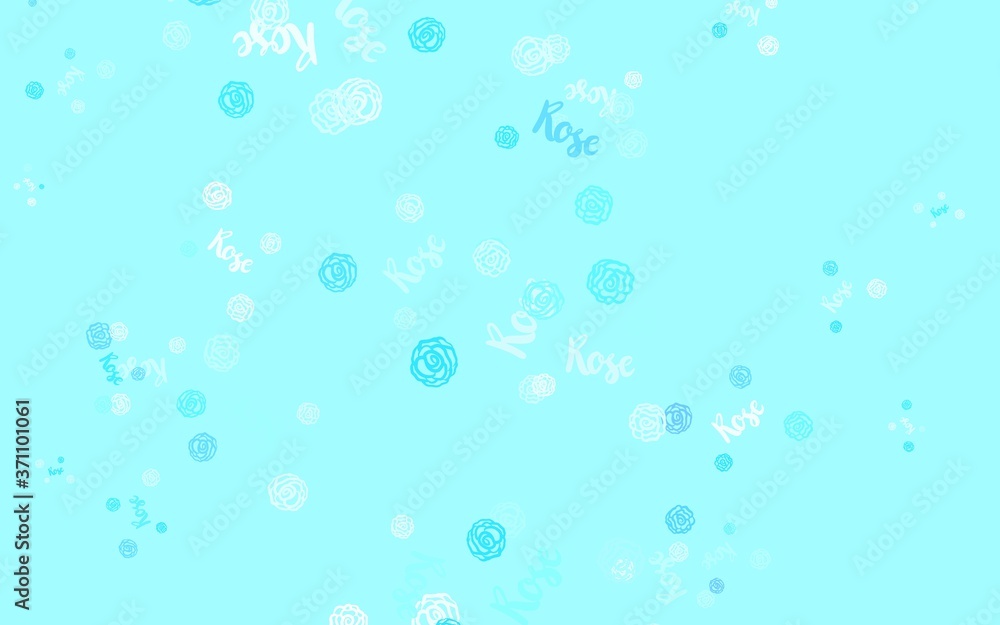 Light BLUE vector doodle pattern with flowers, roses.