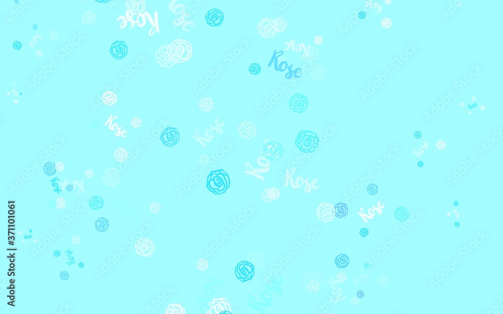 Light BLUE vector doodle pattern with flowers, roses. Light BLUE vector doodle pattern with flowers, roses.