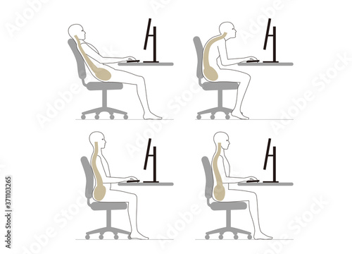 パソコンでデスクワークする人間の姿勢と背骨