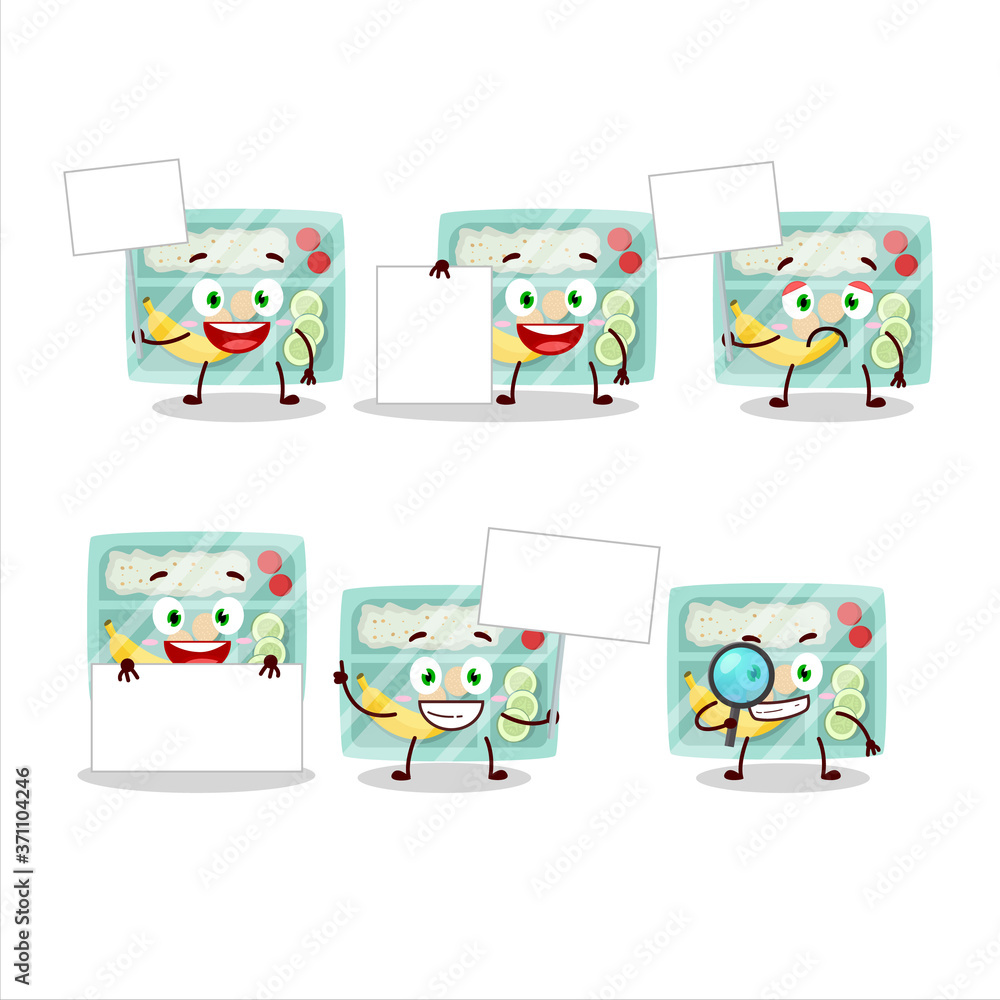 Fototapeta premium Lunch box cartoon character bring information board