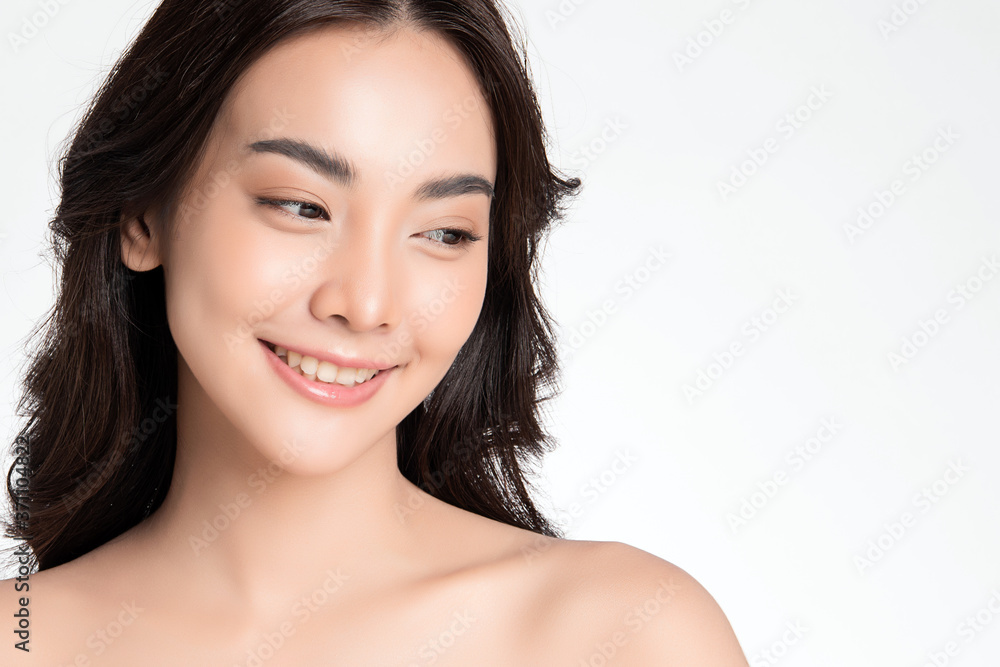 Beautiful Young asian Woman with Clean Fresh Skin, on white background, Face care, Facial treatment, Cosmetology, beauty and spa, Asian women portrait Beautiful Young asian Woman with Clean Fresh Skin, on white background, Face care, Facial treatment, Cosmetology, beauty and spa, Asian women portrait