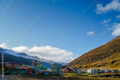 Vibrant town under the mountain range in Seydisfjordur, Iceland