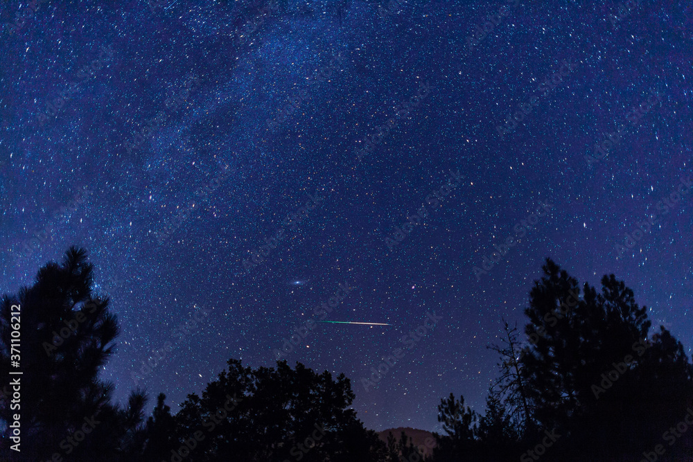 Perseid Meteors with the Milky Way Galaxy during the Perseids Meteor Shower.