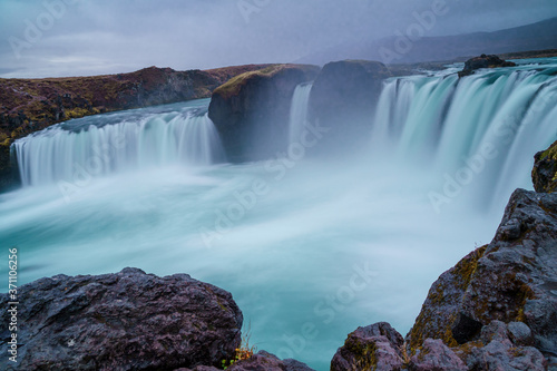 Long exposure shot of Go  afoss Waterfall on a gloomy autumn afternoon