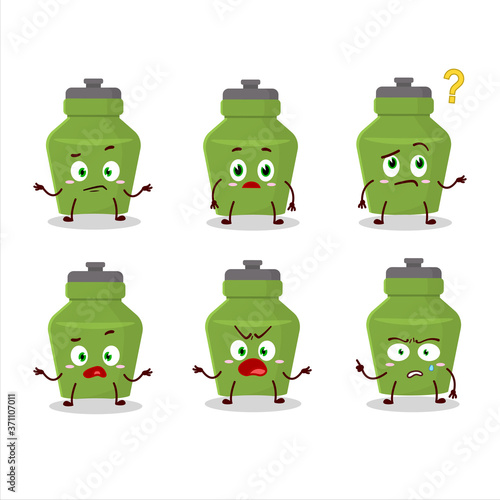 Cartoon character of green drink bottle with what expression
