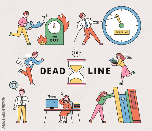 People are busy working because of time. flat design style minimal vector illustration.