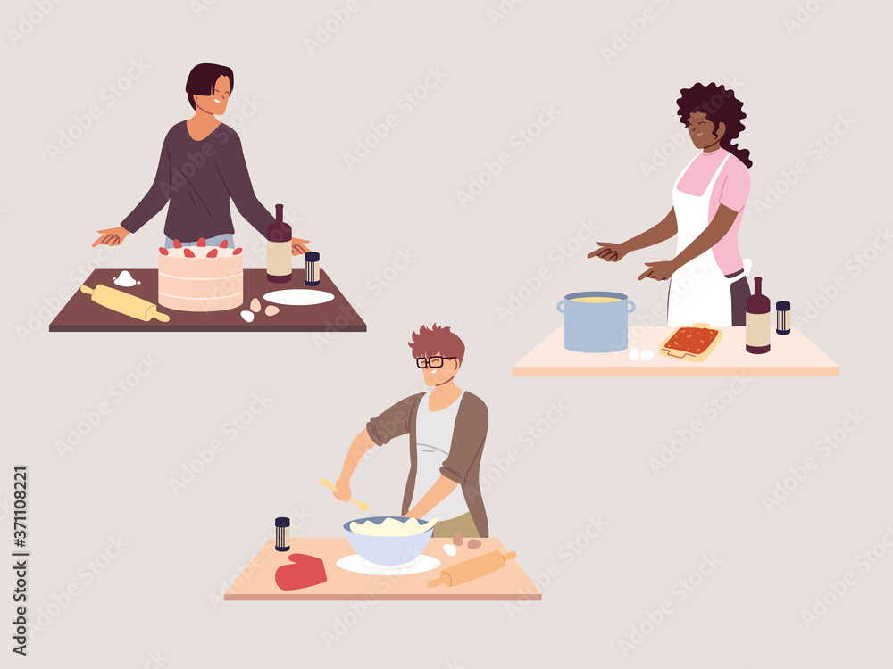 set of people preparing food