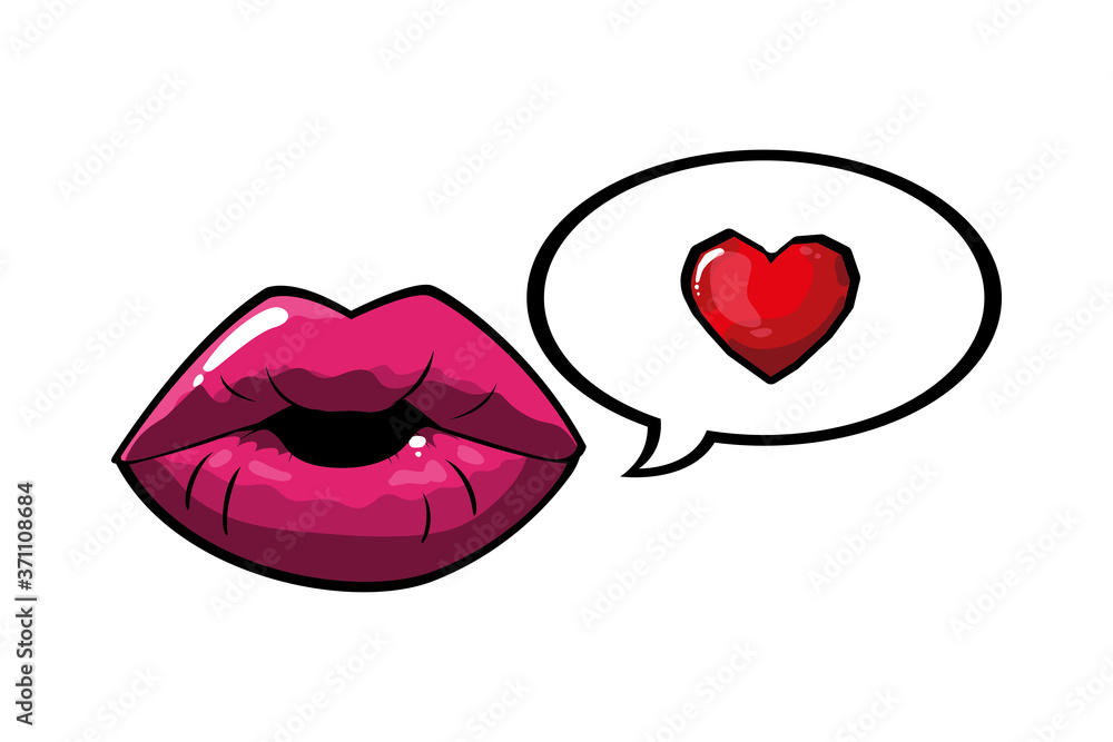 female and pink pop art mouth with bubble and heart vector design female and pink pop art mouth with bubble and heart vector design