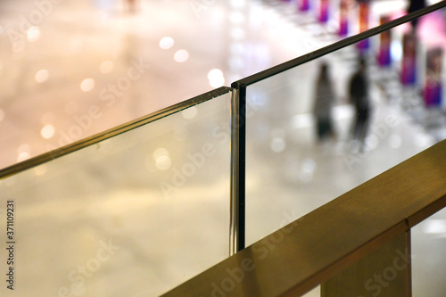 tempered laminated glass railing balustrade panels frame less ,safety glass for modern architectural buildings. laminated film and glass layer . Concept image for building materials.