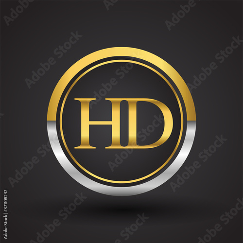 HD Letter logo in a circle, gold and silver colored. Vector design template elements for your business or company identity.