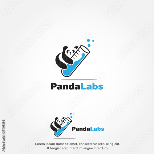 panda labs logo, creative  panda hug  test tube vector