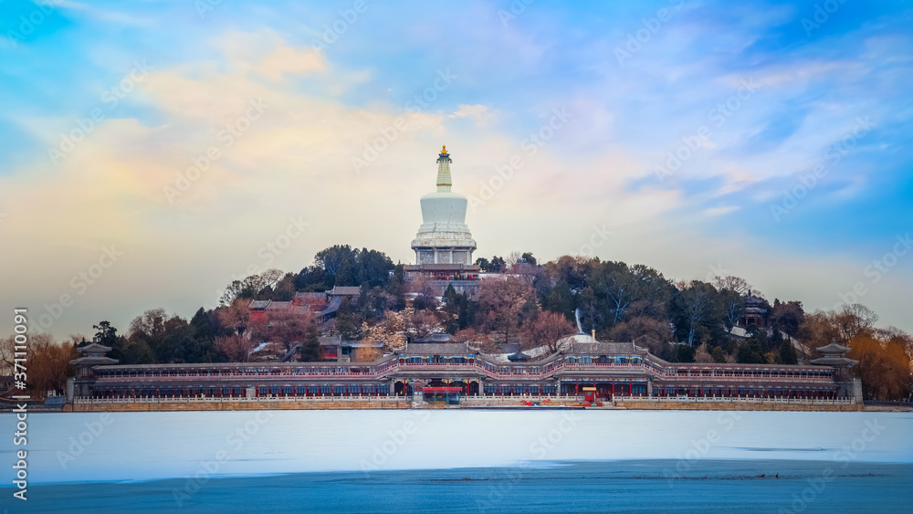 Yongan temple (Temple of Everlasting Peace) situated in the heart of Beihai park in Jade Flower Island in Beijing, China
