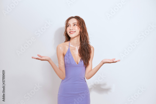 Beautiful party woman over white background