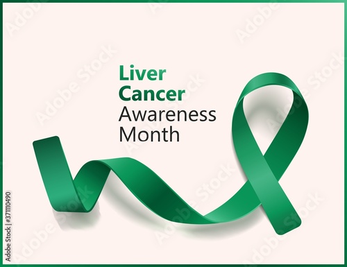 Emerald green ribbon for liver cancer awareness month