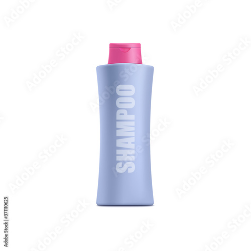 Colorful blue shampoo bottle with pink cap - realistic mockup