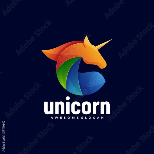 Vector Logo Illustration Unicorn Gradient Colorful Style. photo