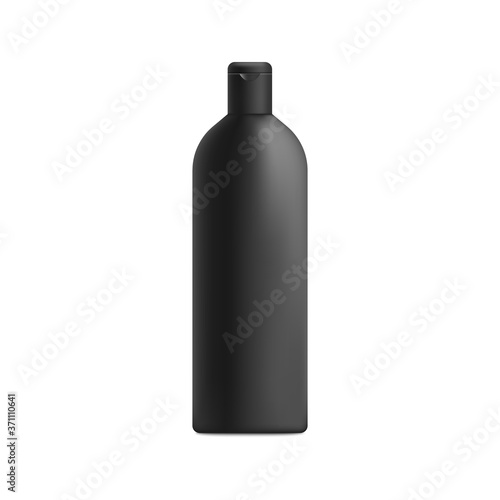 Black shampoo bottle mockup with realistic matte texture - vector illustration