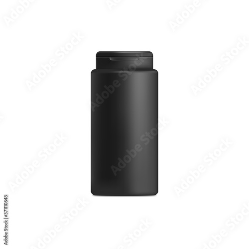 Black shampoo or shower gel jar bottle mockup isolated on white background